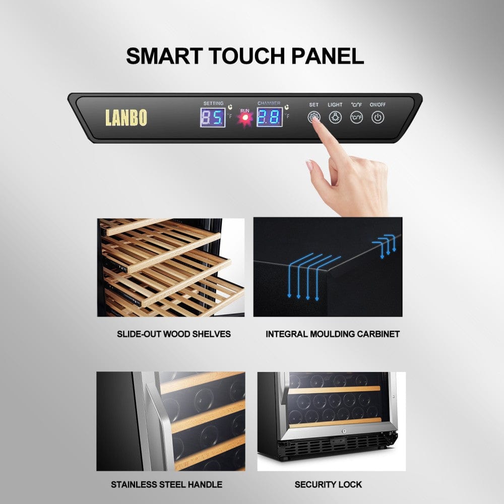 Lanbo 52 Bottles Single Zone Stainless Steel Wine Coolers LW52S I Luxury Appliances Direct