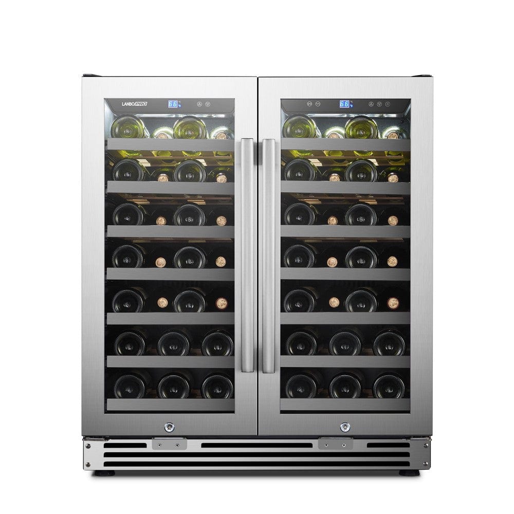 Lanbo 62 Bottles Dual Door Stainless Steel Wine Coolers LP66D I Luxury Appliances Direct