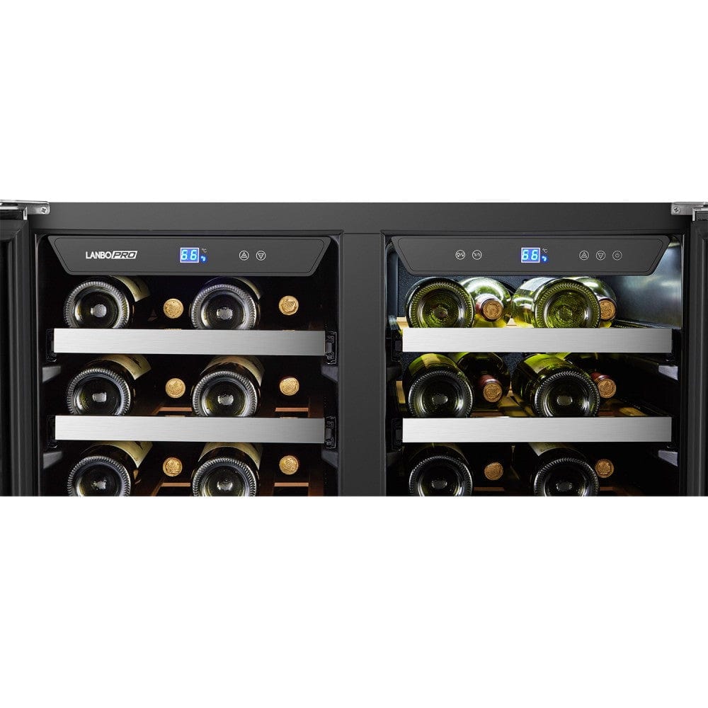 Lanbo 62 Bottles Dual Door Stainless Steel Wine Coolers LP66D I Luxury Appliances Direct