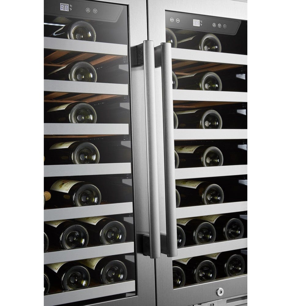 Lanbo 62 Bottles Dual Door Stainless Steel Wine Coolers LP66D I Luxury Appliances Direct