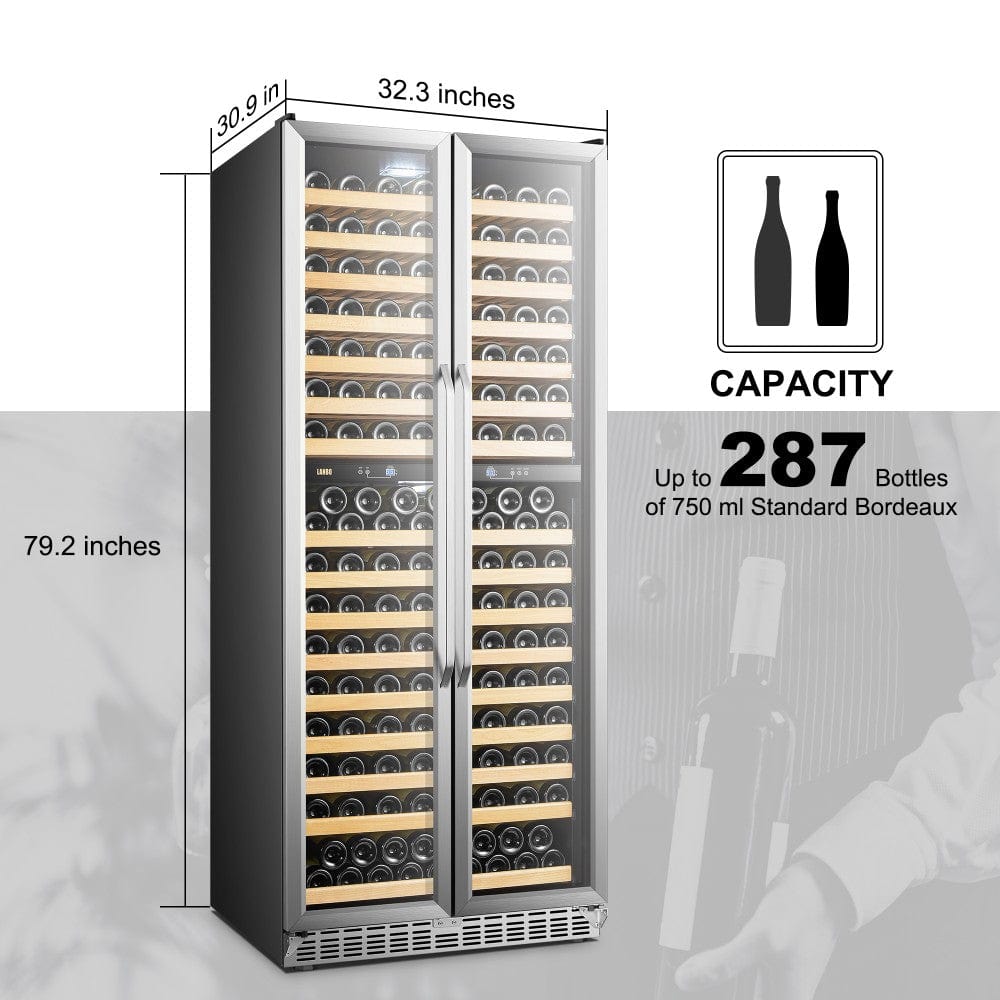 Lanbo Luxury 287 Bottles Dual Door Stainless Steel Wine Coolers LW328DD I Luxury Appliances Direct