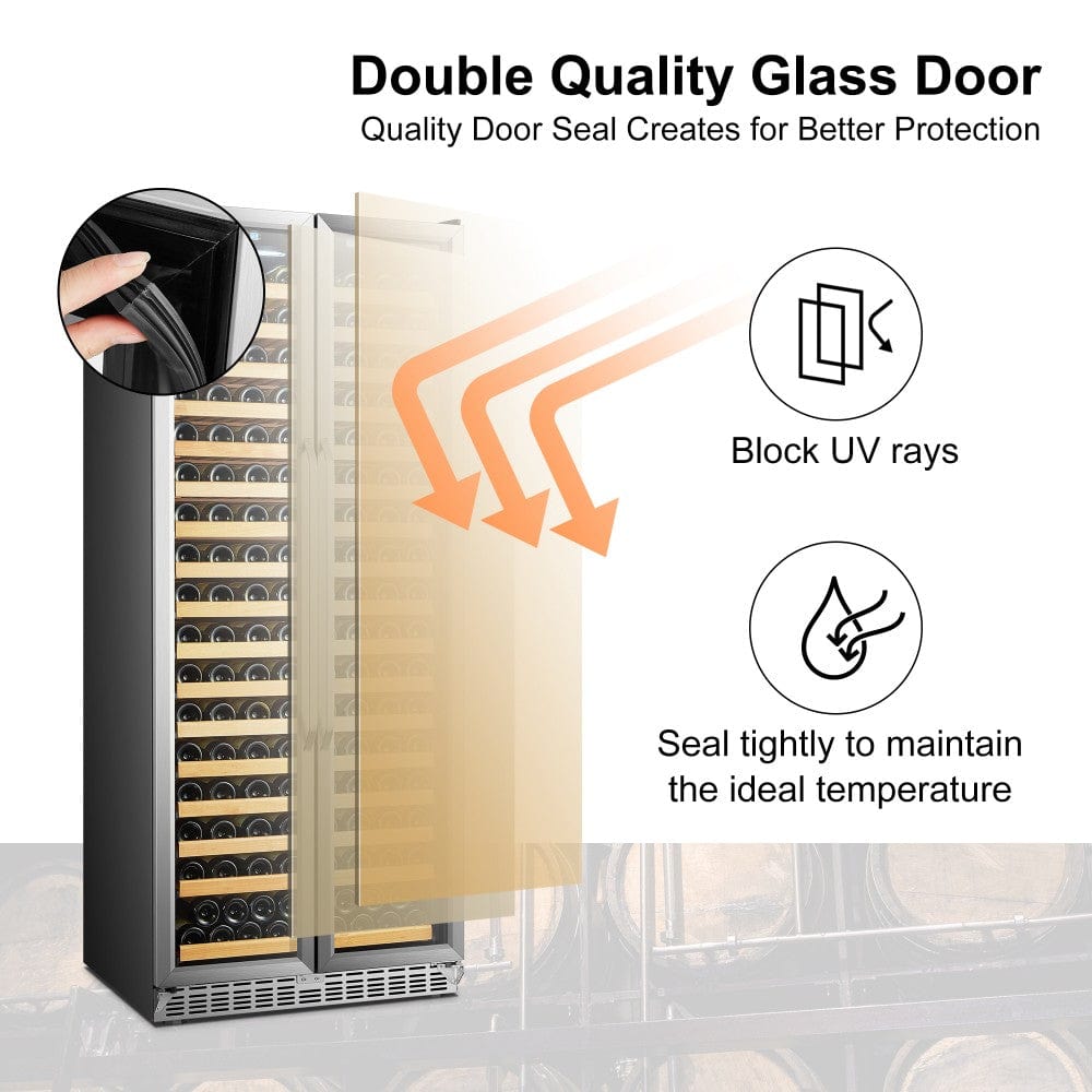 Lanbo Luxury 289 Bottles Dual Door Stainless Steel Wine Coolers LW328SD I Luxury Appliances Direct