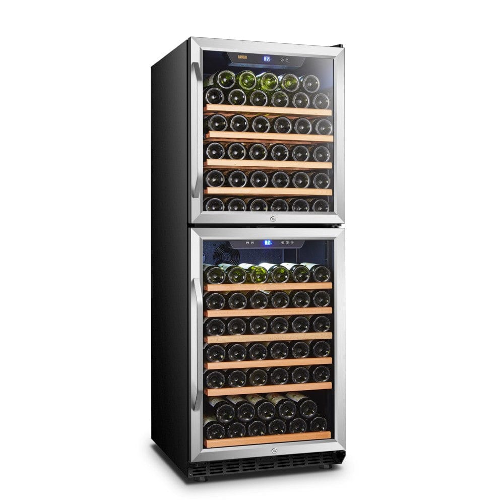 Lanbo133 Bottles Dual Zone Stainless Steel Right Hinge Dual Door Wine Coolers LW133DD I Luxury Appliances Direct