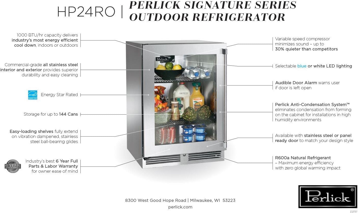 Perlick 24 inch Signature Series 5.2 cu ft Compact Refrigerator HP24RO-4-3 I Luxury Appliances Direct