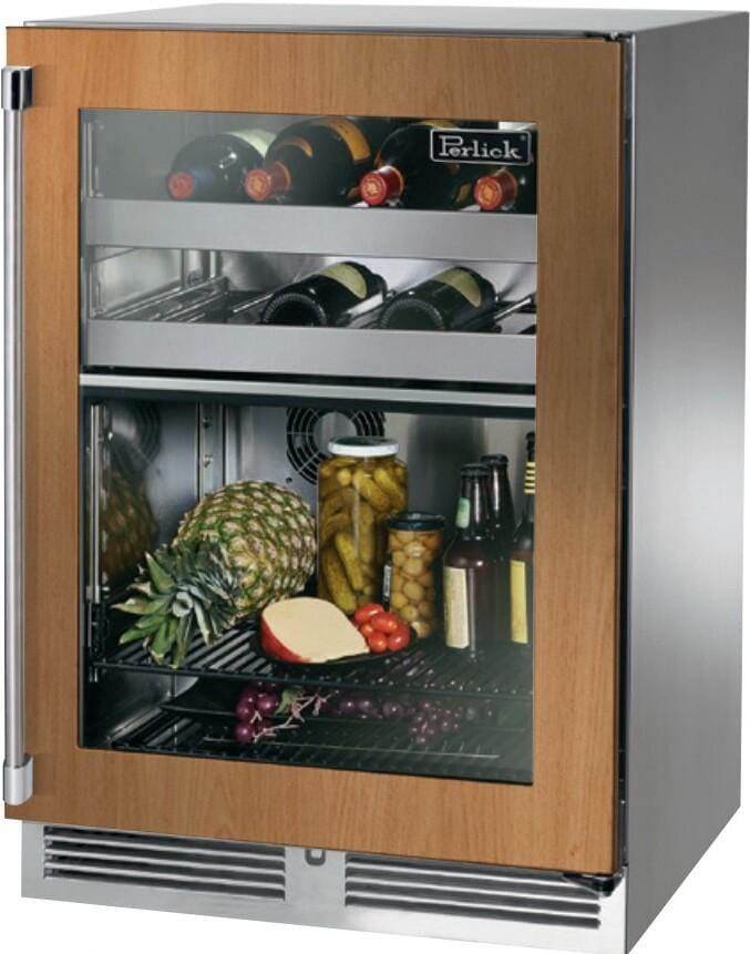 Perlick 24" Signature Series Outdoor Built-In Glass Door Beverage Center with 5 cu. ft. Capacity Dual Zone in Panel Ready HP24CM-4-4 I Luxury Appliances Direct