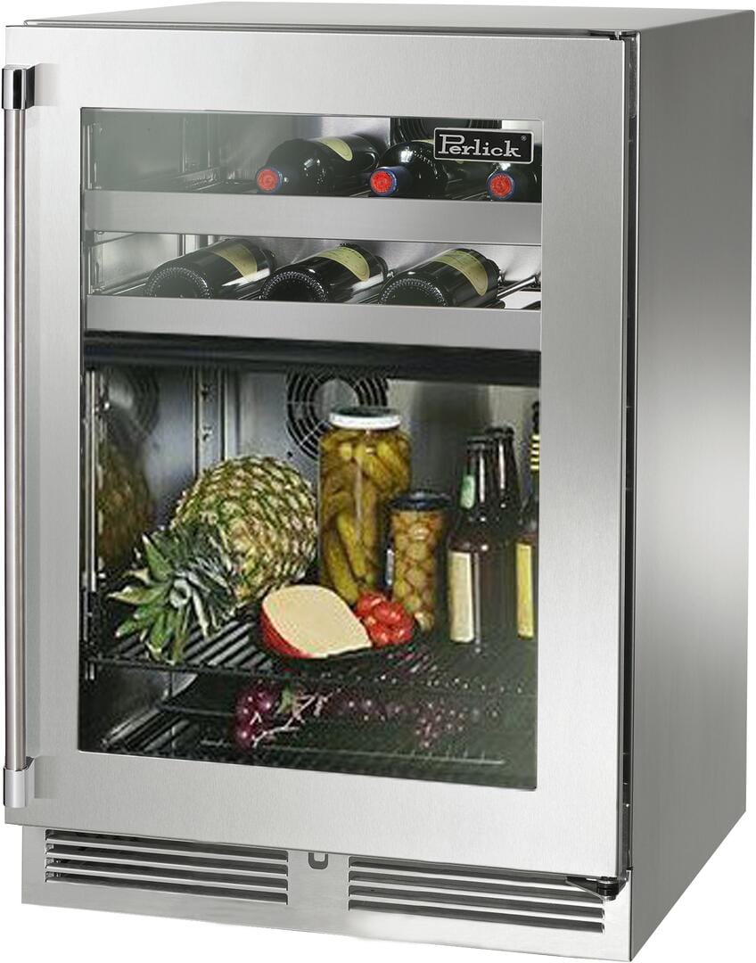 Perlick 24" Signature Series Outdoor Built-In Glass Door Beverage Center with 5 cu. ft. Capacity Dual Zone in Stainless Steel HP24CM-4-3 I Luxury Appliances Direct