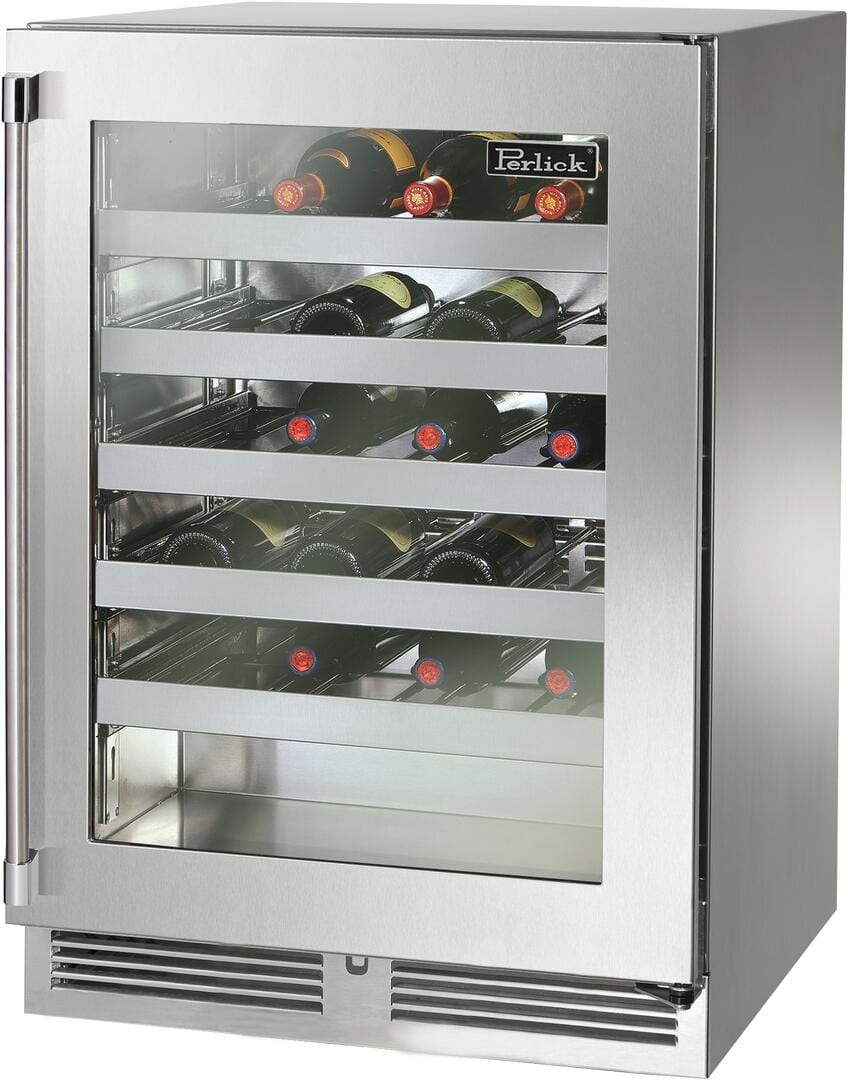 Perlick Signature Series 24" Built-In Wine Cooler with 45 Bottle Capacity Single Zone with Glass Door in Stainless Steel HP24WM-4-3 I Luxury Appliances Direct