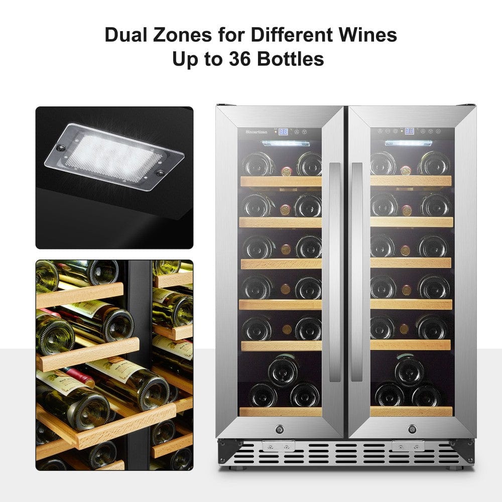 Sinoartizan 36 Bottles Dual Zone Stainless Steel Wine Coolers ST-36D I Luxury Appliances Direct