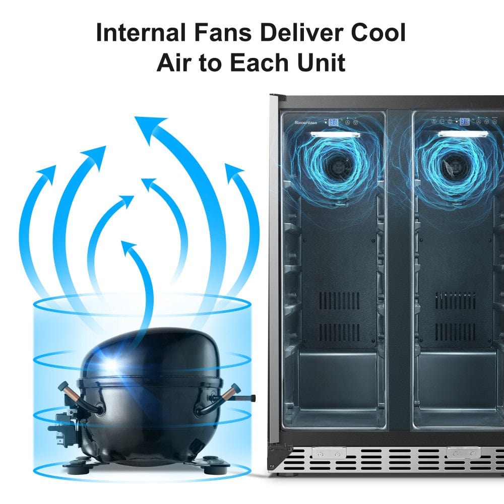 Sinoartizan 36 Bottles Dual Zone Stainless Steel Wine Coolers ST-36D I Luxury Appliances Direct