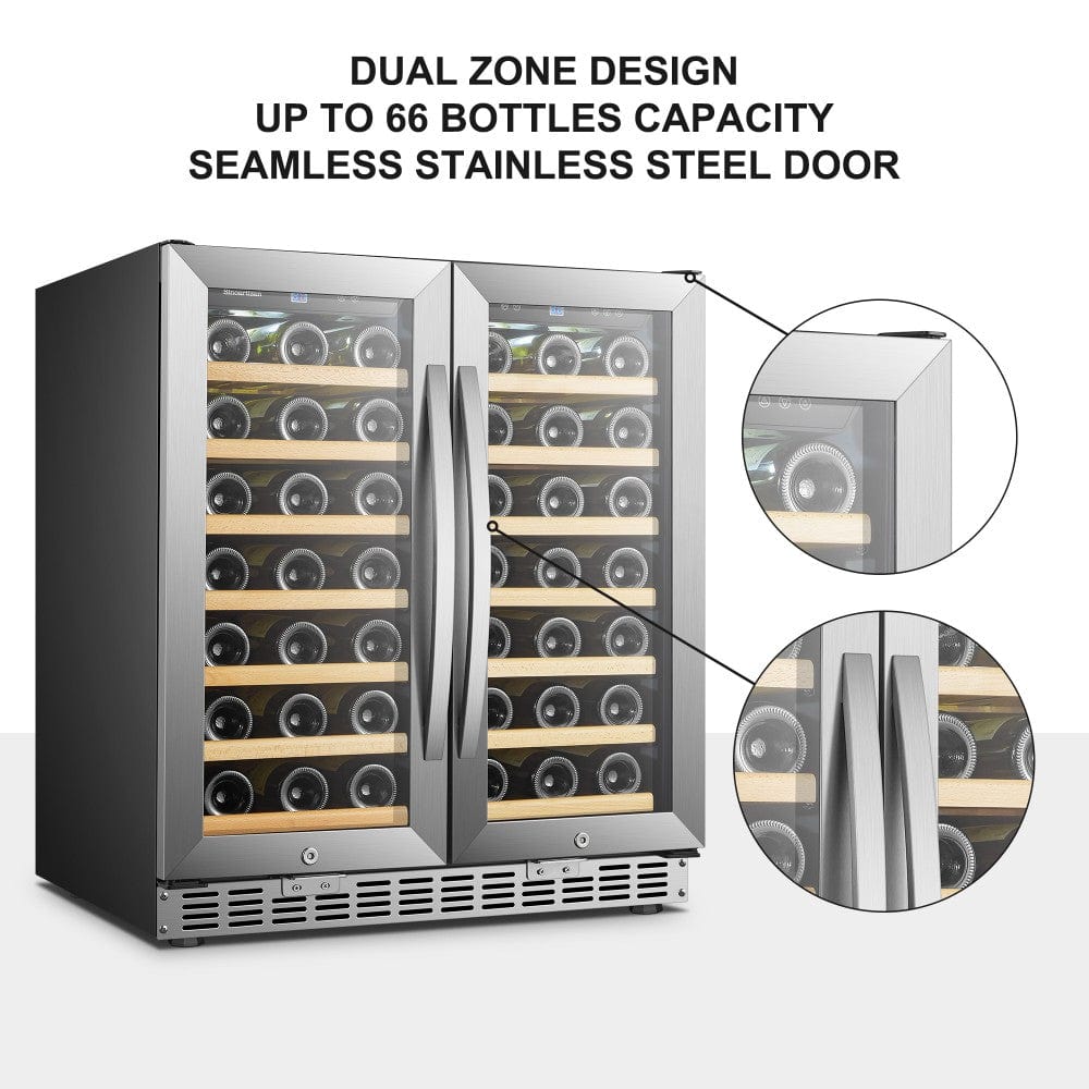 Sinoartizan 62 Bottles Dual Door Stainless Steel Wine Coolers ST-66D I Luxury Appliances Direct