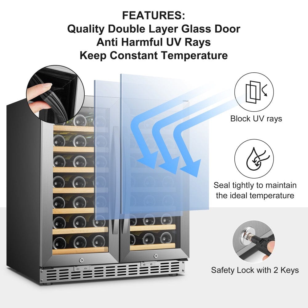 Sinoartizan 62 Bottles Dual Door Stainless Steel Wine Coolers ST-66D I Luxury Appliances Direct