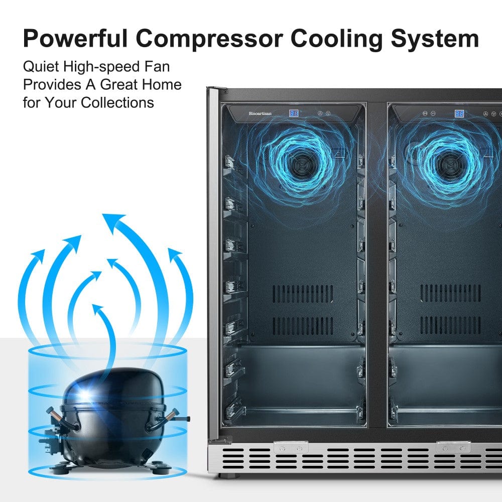 Sinoartizan 62 Bottles Dual Door Stainless Steel Wine Coolers ST-66D I Luxury Appliances Direct