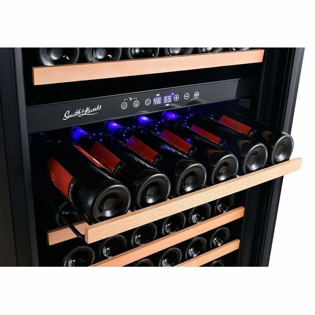 Smith & Hanks 166 Bottle Dual Zone Smoked Black Glass Wine Fridge RW428DRG I Luxury Appliances Direct
