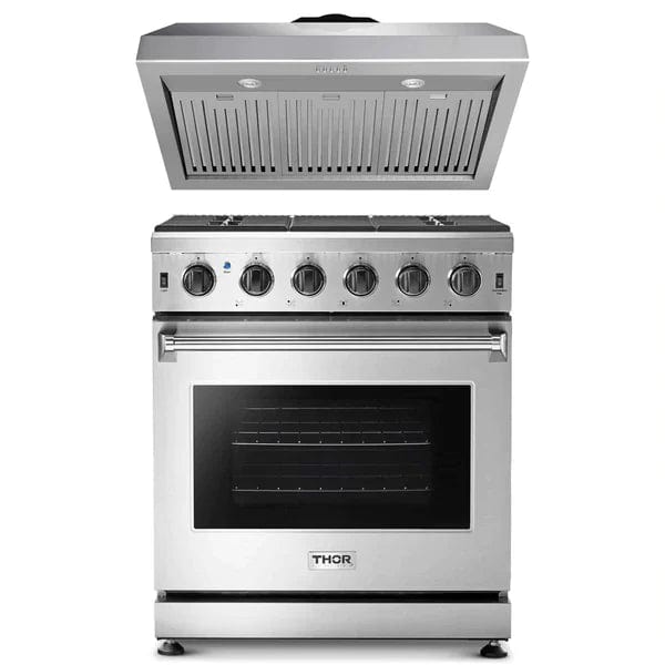 Thor Kitchen 2-Piece Appliance Package - 30" Gas Range & Premium Under Cabinet Hood in Stainless Steel I Luxury Appliances Direct