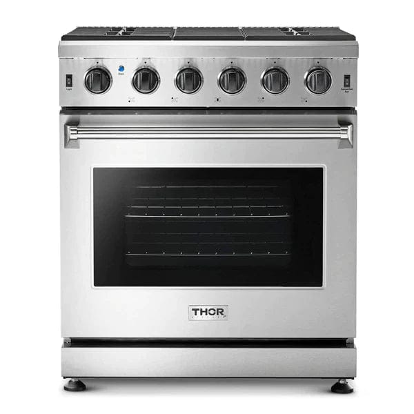 Thor Kitchen 2-Piece Appliance Package - 30" Gas Range & Premium Under Cabinet Hood in Stainless Steel I Luxury Appliances Direct