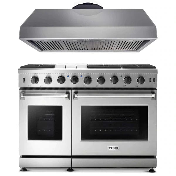 Thor Kitchen 2-Piece Appliance Package - 48" Gas Range & Premium Hood in Stainless Steel I Luxury Appliances Direct