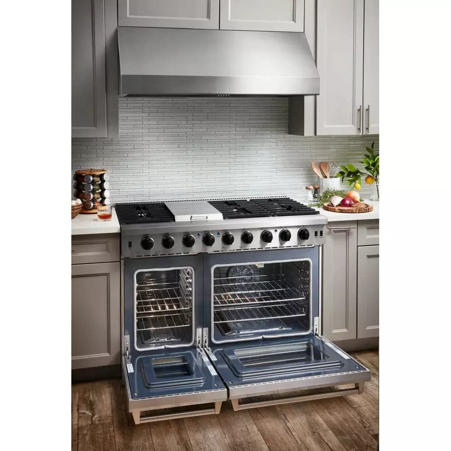 Thor Kitchen 2-Piece Appliance Package - 48" Gas Range & Premium Hood in Stainless Steel I Luxury Appliances Direct