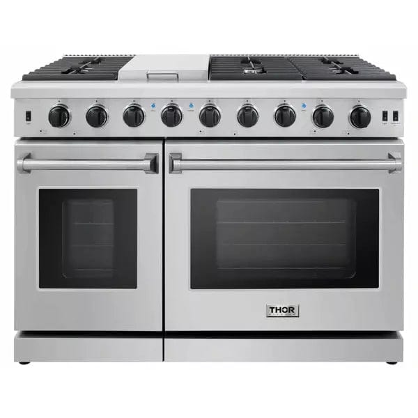 Thor Kitchen 2-Piece Appliance Package - 48" Gas Range & Pro Wall Mount Hood in Stainless Steel I Luxury Appliances Direct
