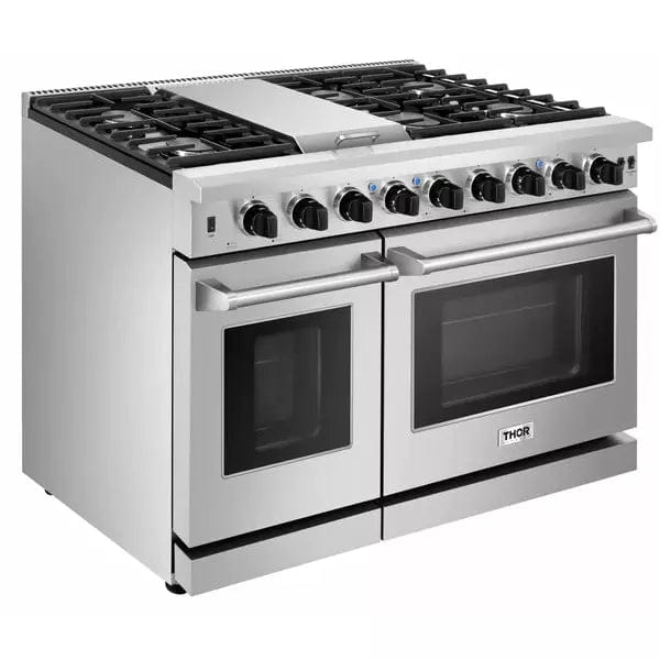 Thor Kitchen 2-Piece Appliance Package - 48" Gas Range & Pro Wall Mount Hood in Stainless Steel I Luxury Appliances Direct