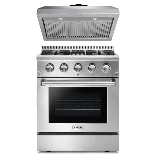 Thor Kitchen 2-Piece Pro Appliance Package - 30" Dual Fuel Range & Premium Under Cabinet Hood in Stainless Steel I Luxury Appliances Direct