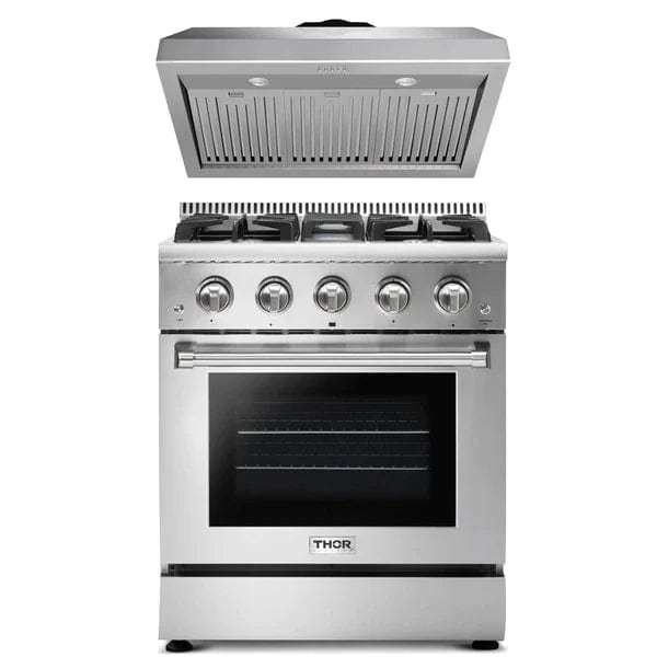 Thor Kitchen 2-Piece Pro Appliance Package - 30" Gas Range & Premium Under Cabinet Hood in Stainless Steel I Luxury Appliances Direct