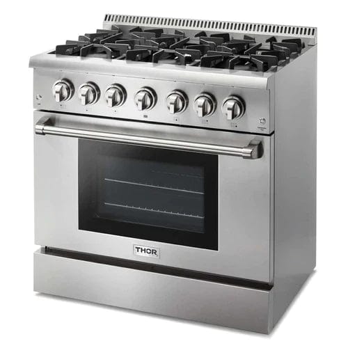 Thor Kitchen 2-Piece Pro Appliance Package - 36" Dual Fuel Range & Premium Under Cabinet Hood in Stainless Steel I Luxury Appliances Direct