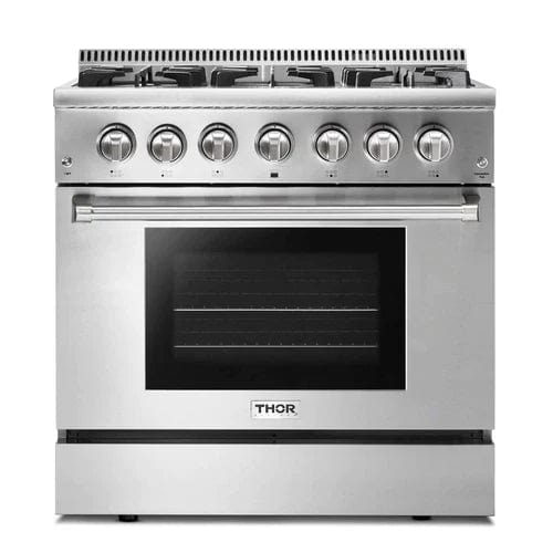 Thor Kitchen 2-Piece Pro Appliance Package - 36" Dual Fuel Range & Premium Under Cabinet Hood in Stainless Steel I Luxury Appliances Direct