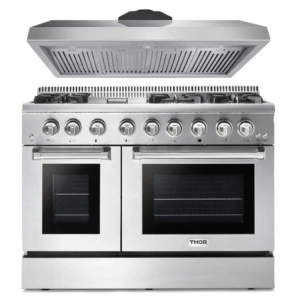 Thor Kitchen 2-Piece Pro Appliance Package - 48" Dual Fuel Range & Premium Hood in Stainless Steel I Luxury Appliances Direct