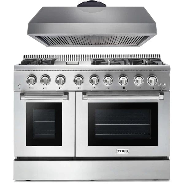 Thor Kitchen 2-Piece Pro Appliance Package - 48" Dual Fuel Range & Premium Hood in Stainless Steel I Luxury Appliances Direct