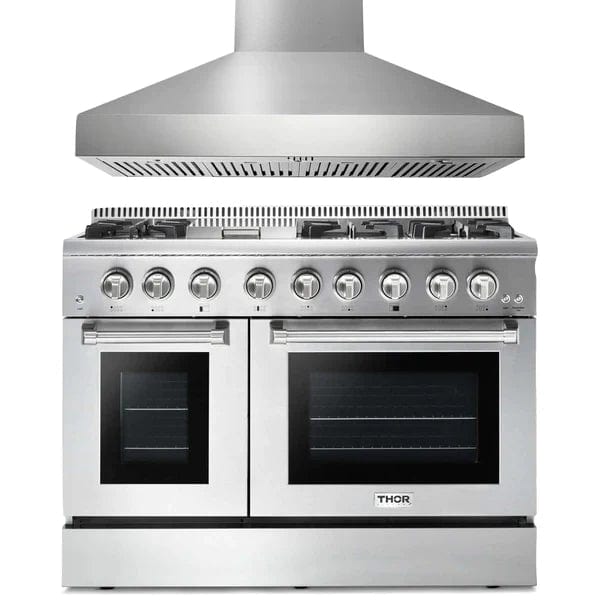 Thor Kitchen 2-Piece Pro Appliance Package - 48" Dual Fuel Range & Pro Wall Mount Hood in Stainless Steel I Luxury Appliances Direct