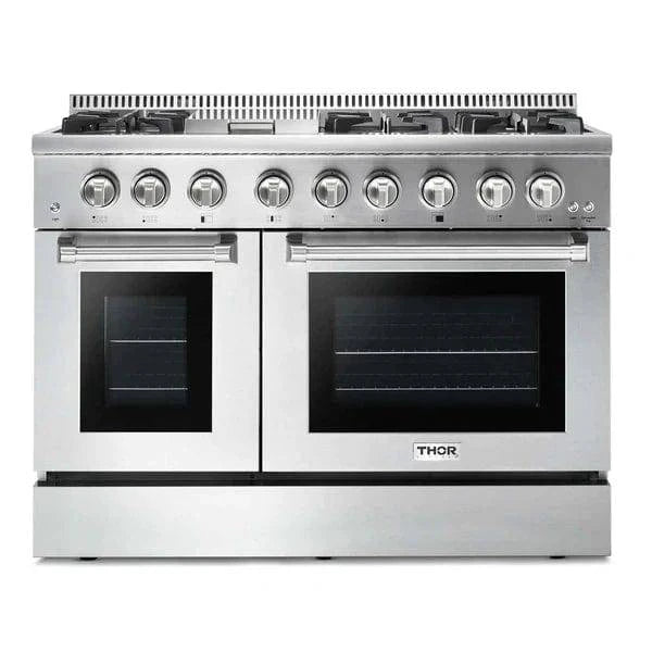 Thor Kitchen 2-Piece Pro Appliance Package - 48" Dual Fuel Range & Pro Wall Mount Hood in Stainless Steel I Luxury Appliances Direct