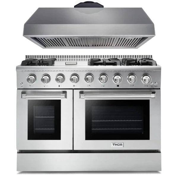 Thor Kitchen 2-Piece Pro Appliance Package - 48" Gas Range & Premium Hood in Stainless Steel I Luxury Appliances Direct