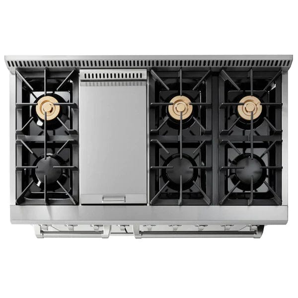 Thor Kitchen 2-Piece Pro Appliance Package - 48" Gas Range & Pro Wall Mount Hood in Stainless Steel I Luxury Appliances Direct