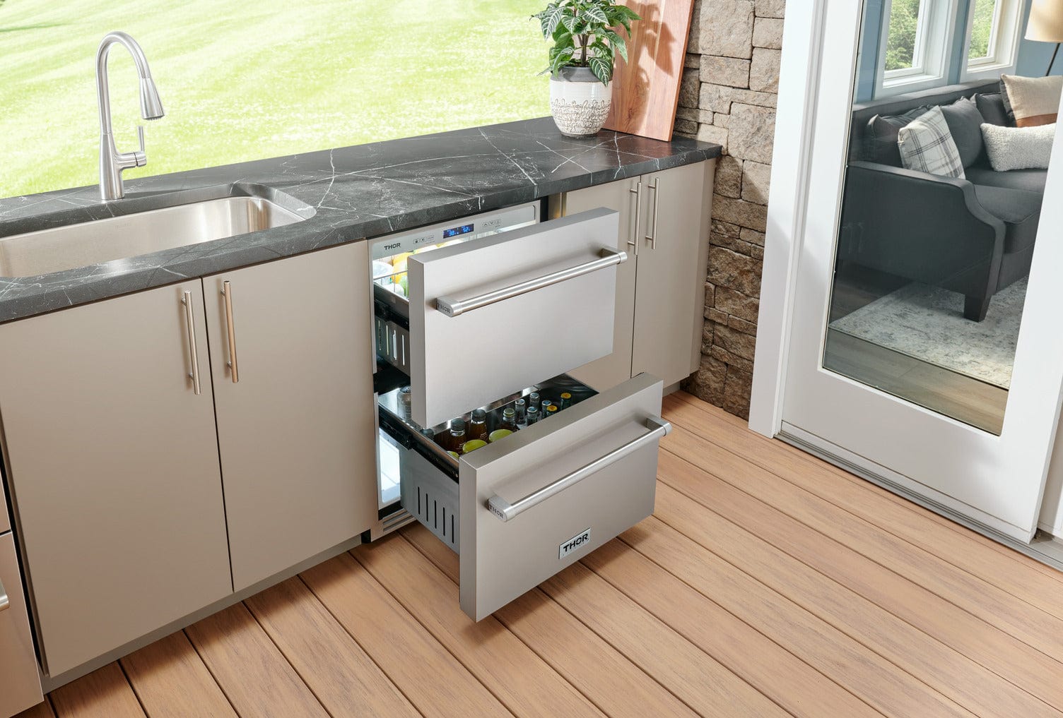 Thor Kitchen 24" 5.4 cu. ft. Indoor or Outdoor Refrigerator Drawer TRF24U I Luxury Appliances Direct