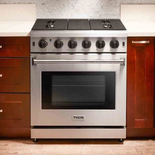 Thor Kitchen 3-Piece Appliance Package - 30-Inch Gas Range, Dishwasher & Refrigerator with Water Dispenser in Stainless Steel I Luxury Appliances Direct