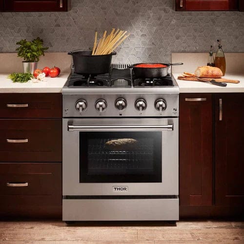 Thor Kitchen 3-Piece Pro Appliance Package - 30-Inch Gas Range, Dishwasher & Refrigerator with Water Dispenser in Stainless Steel I Luxury Appliances Direct