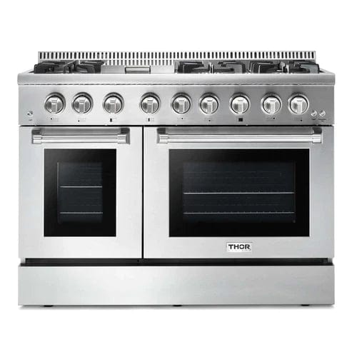 Thor Kitchen 3-Piece Pro Appliance Package - 48-Inch Dual Fuel Range, Dishwasher & Refrigerator with Water Dispenser in Stainless Steel I Luxury Appliances Direct