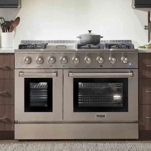 Thor Kitchen 3-Piece Pro Appliance Package - 48-Inch Dual Fuel Range, Dishwasher & Refrigerator with Water Dispenser in Stainless Steel I Luxury Appliances Direct