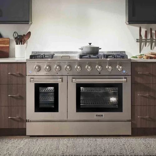 Thor Kitchen 3-Piece Pro Appliance Package - 48-Inch Gas Range, Dishwasher & Refrigerator with Water Dispenser in Stainless Steel I Luxury Appliances Direct