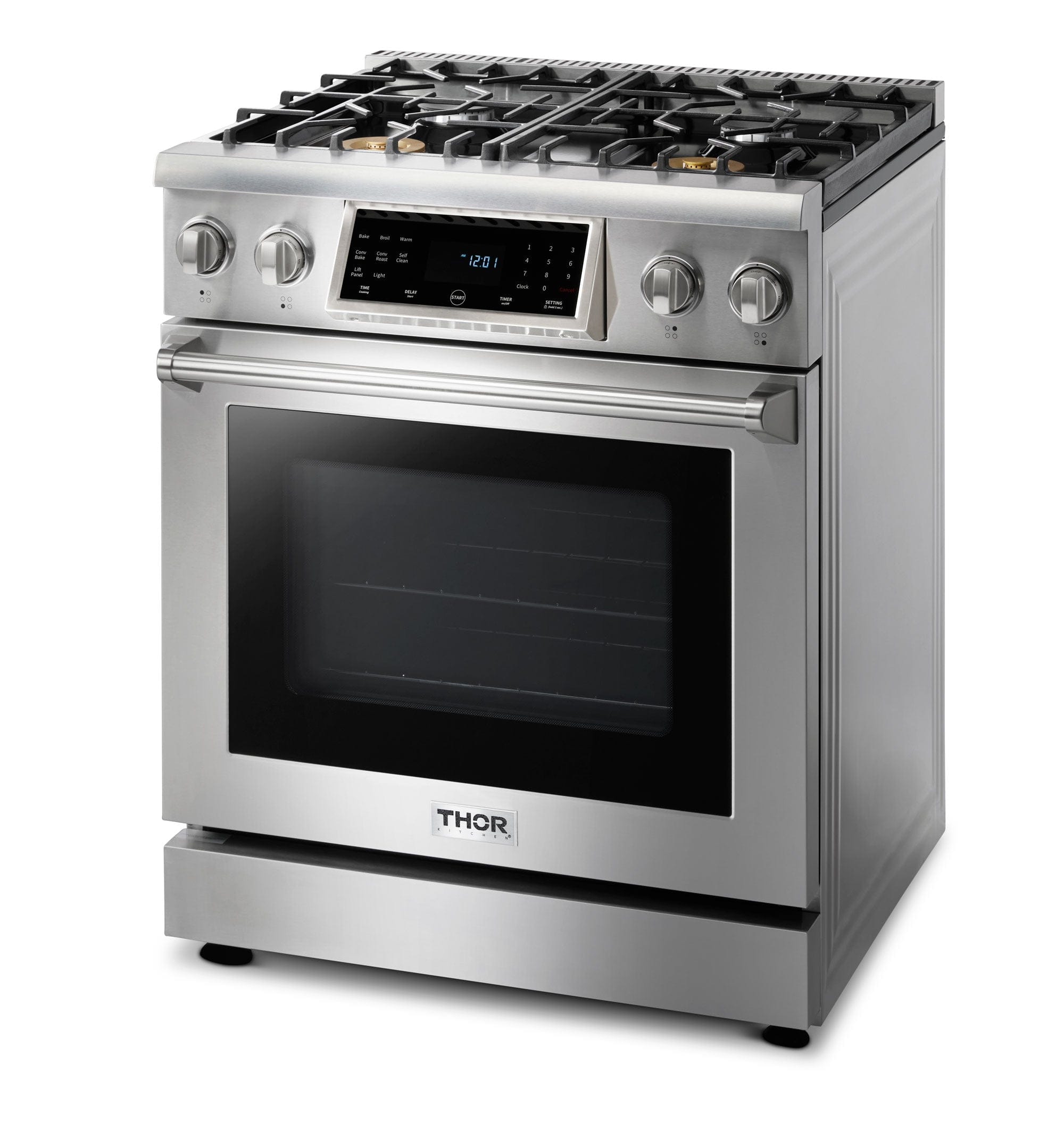 Thor Kitchen 30 In. 4.6 cu. ft. Self-Clean Gas Range in Stainless Steel with Front Touch Control TRG3001 I Luxury Appliances Direct