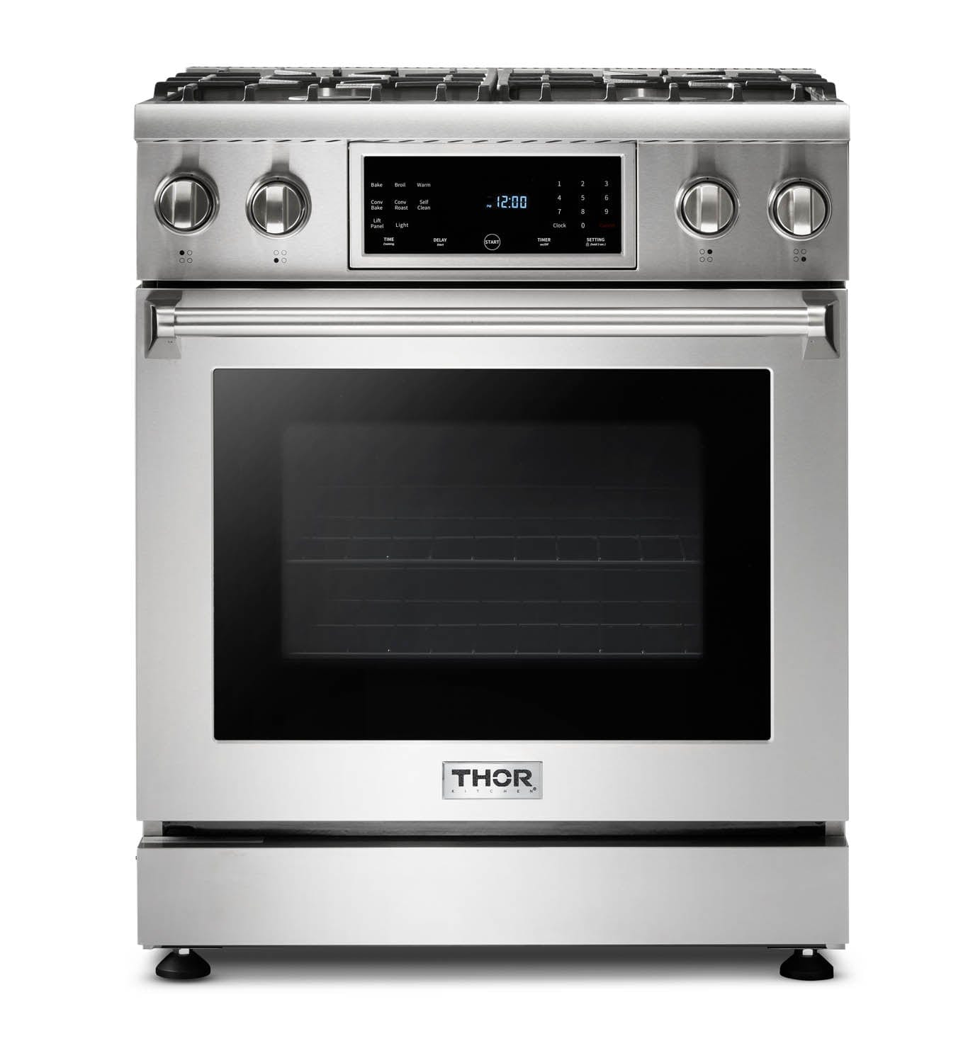 Thor Kitchen 30 In. 4.6 cu. ft. Self-Clean Gas Range in Stainless Steel with Front Touch Control TRG3001 I Luxury Appliances Direct