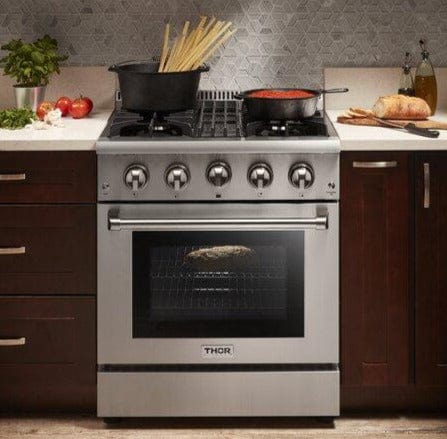 Thor Kitchen 30 in. Natural Gas Burner/Electric Oven Range in Stainless Steel HRD3088U I Luxury Appliances Direct