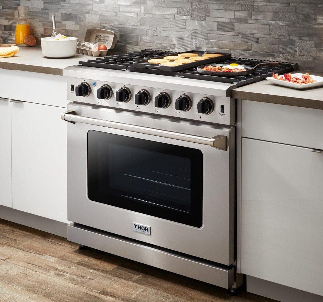 Thor Kitchen 36 in. 6.0 Cu. Ft Professional Natural Gas Range in Stainless Steel LRG3601U I Luxury Appliances Direct