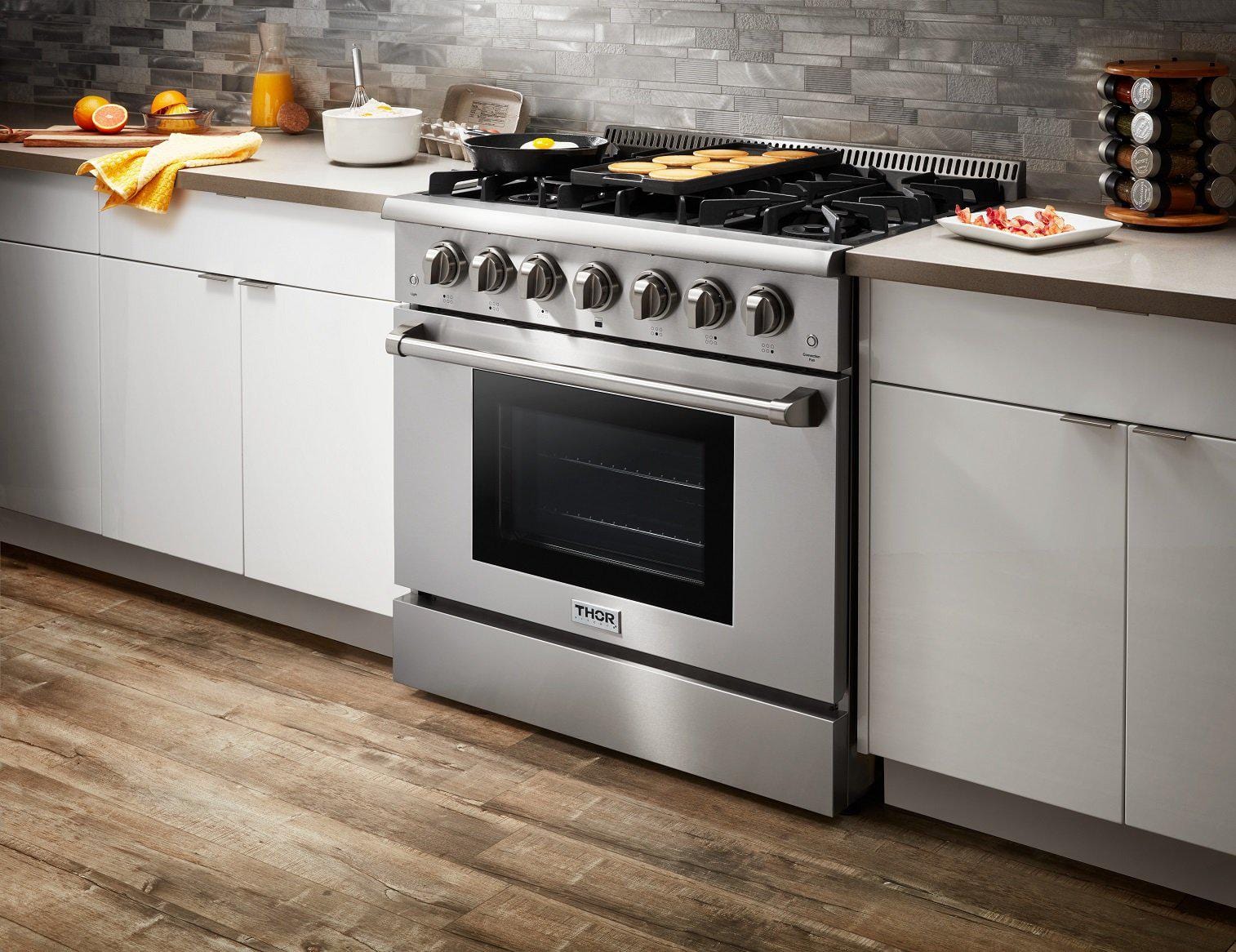 Thor Kitchen 36 in. Professional Natural Gas Range in Stainless Steel HRG3618U I Luxury Appliances Direct