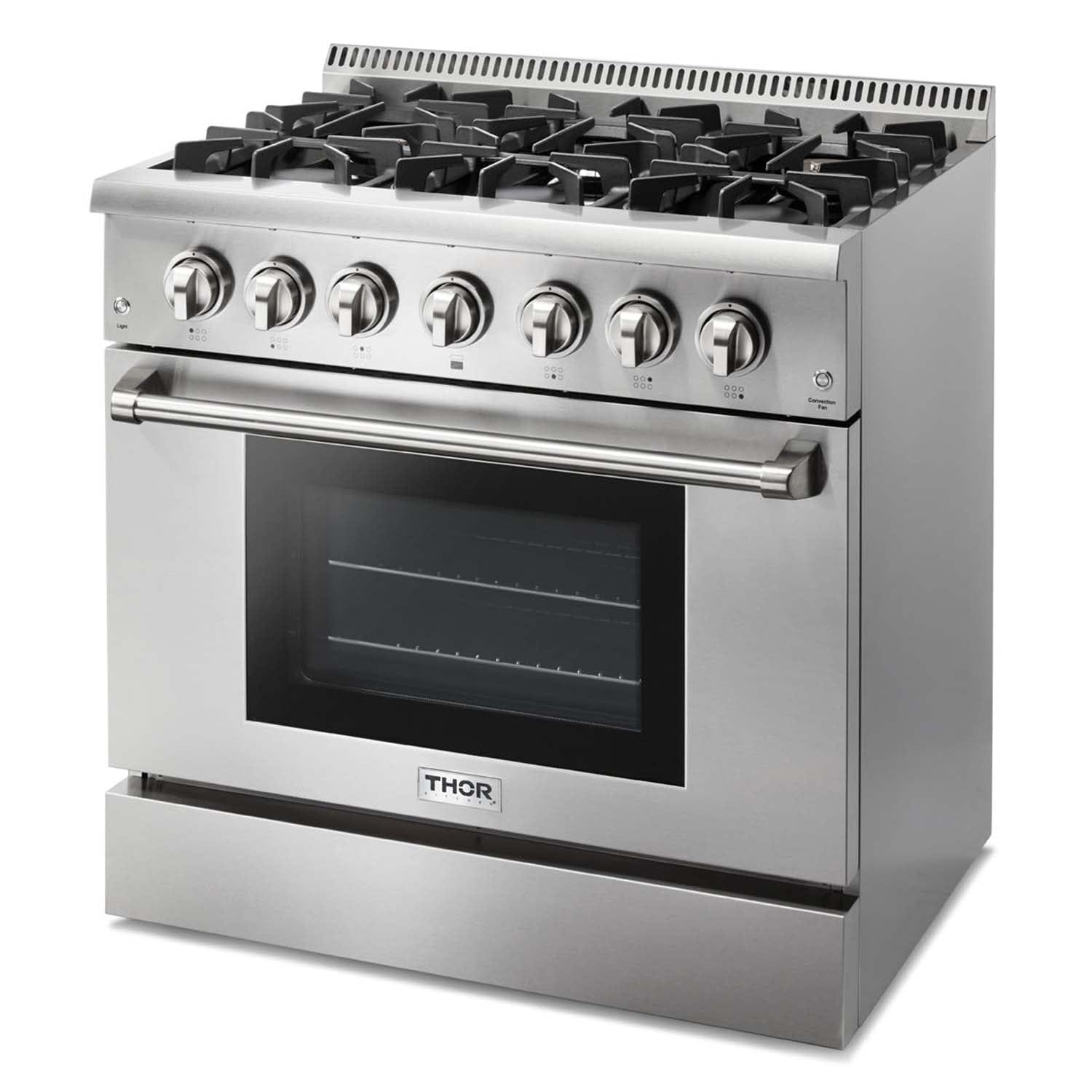 Thor Kitchen 36 in. Propane Gas Burner/Electric Oven Range in Stainless Steel HRD3606ULP I Luxury Appliances Direct