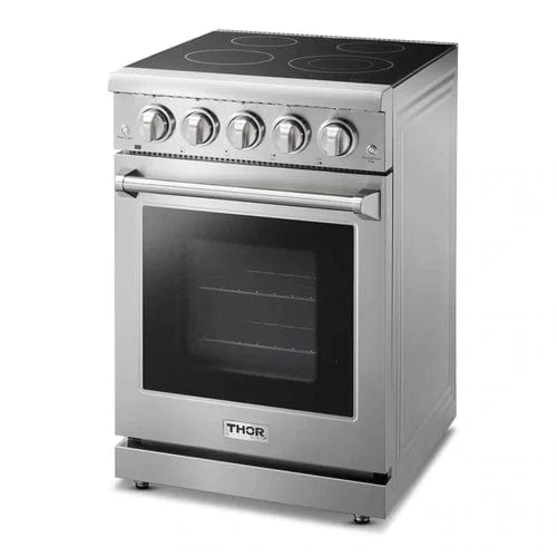 Thor Kitchen 4-Piece Appliance Package - 24-Inch Electric Range, Refrigerator with Water Dispenser, Dishwasher, & Microwave Drawer in Stainless Steel I Luxury Appliances Direct