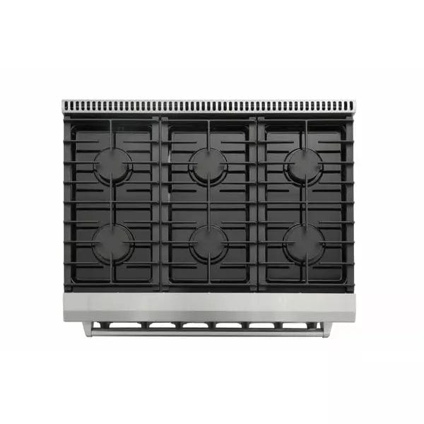 Thor Kitchen 4-Piece Appliance Package - 36-Inch Gas Range, Refrigerator with Water Dispenser, Dishwasher, & Microwave Drawer in Stainless Steel I Luxury Appliances Direct