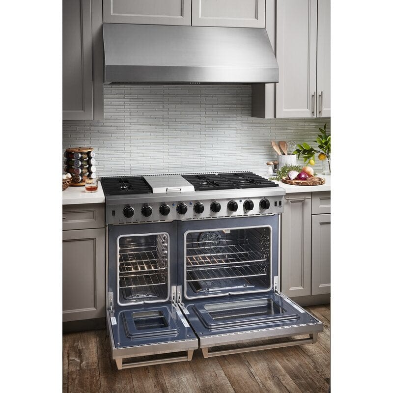 Thor Kitchen 48 in. 6.8 cu. ft. Double Oven Natural Gas Range in Stainless Steel LRG4807U I Luxury Appliances Direct