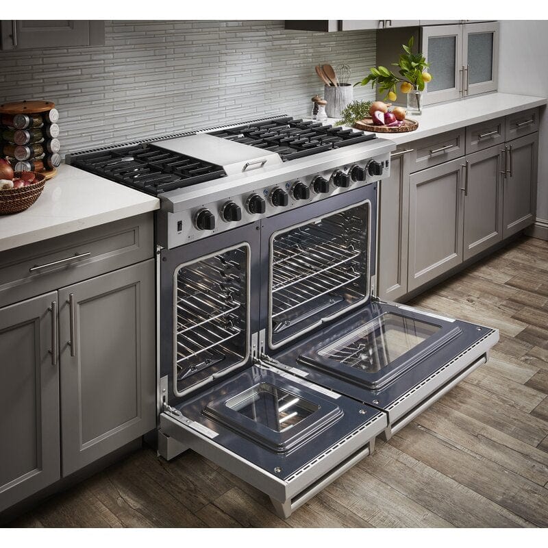 Thor Kitchen 48 in. 6.8 cu. ft. Double Oven Natural Gas Range in Stainless Steel LRG4807U I Luxury Appliances Direct