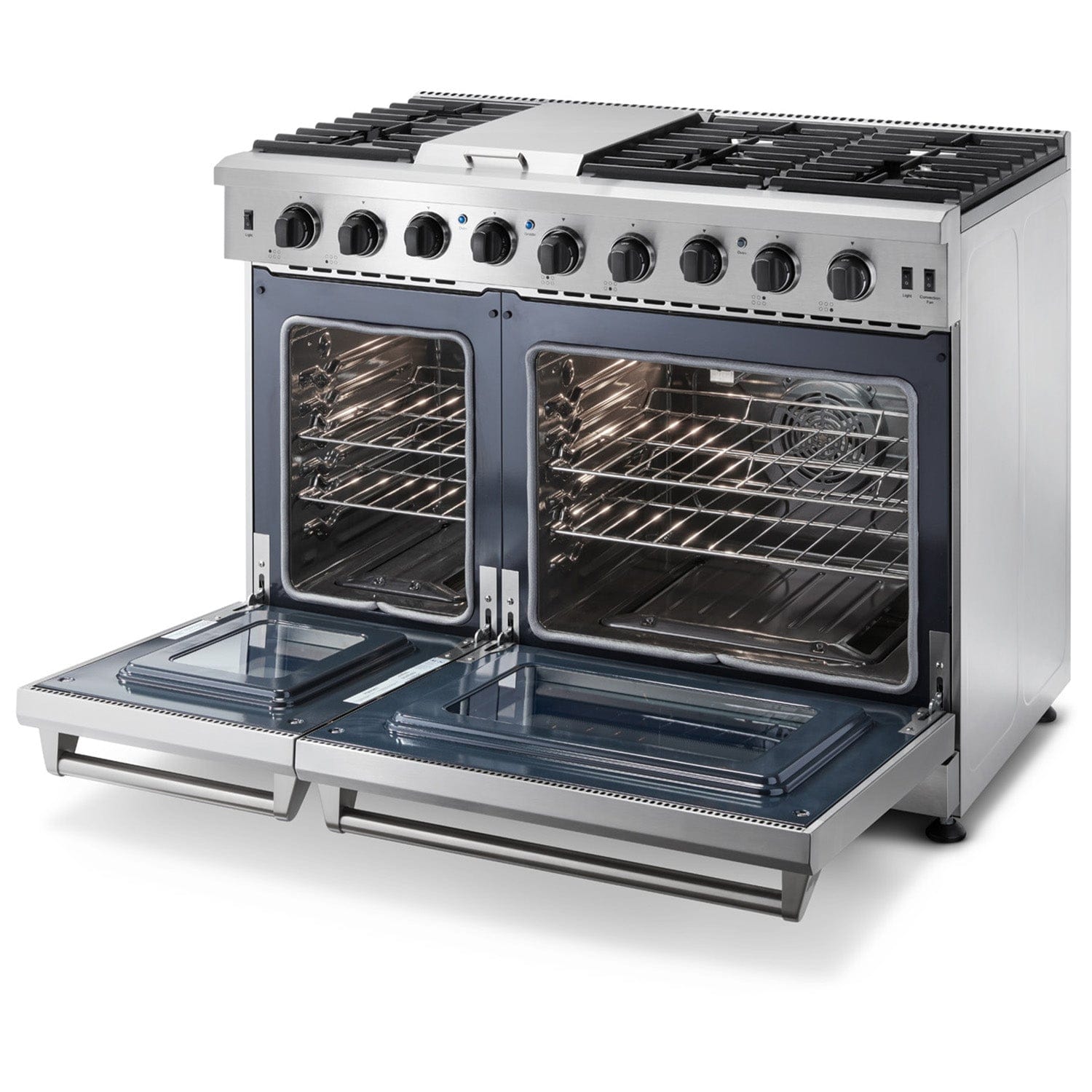 Thor Kitchen 48 in. 6.8 cu. ft. Double Oven Natural Gas Range in Stainless Steel LRG4807U I Luxury Appliances Direct